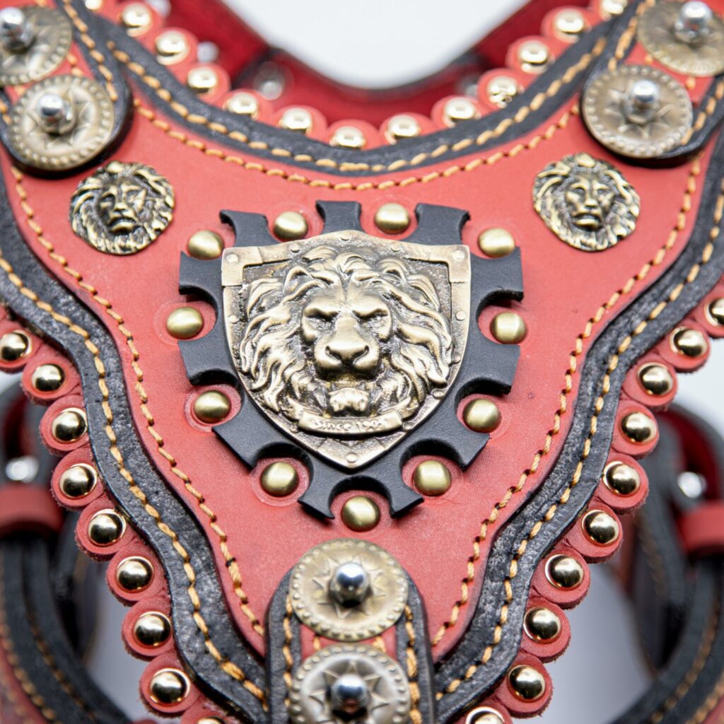 Exclusieve Handgemaakte Lederen Pawgarden Tuigen - Lion Crown Shield
