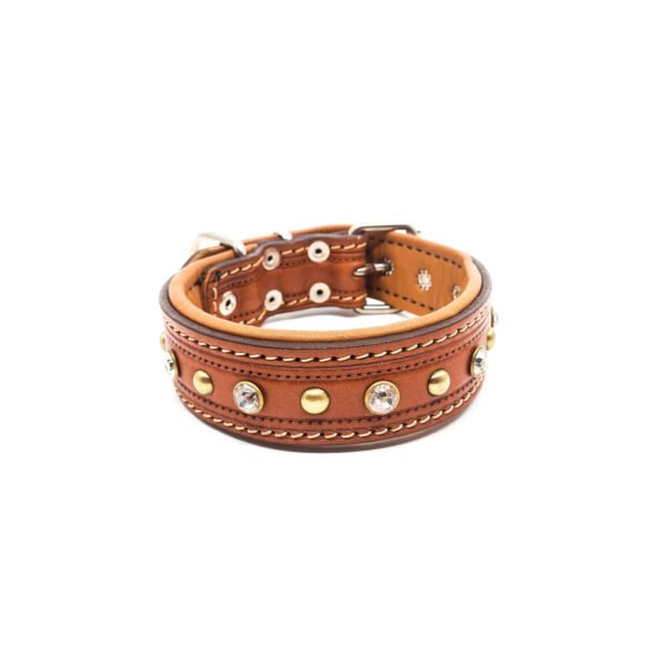 Comfort Lederen halsband met diamanten - Bruin